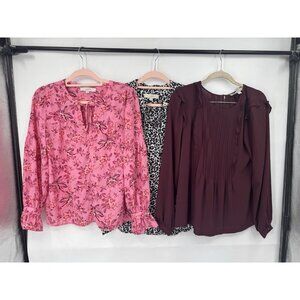 Loft Set Of 3 Blouses Women S Multicolor Workwear Peasant Cottage Boho Preppy